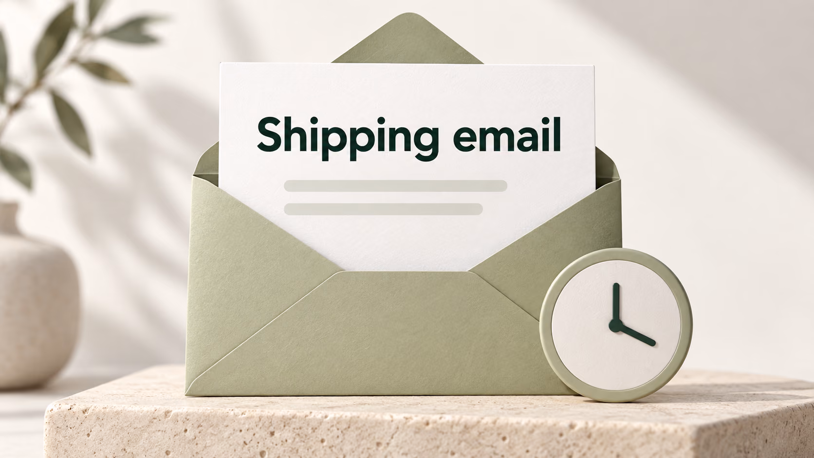 A shipping email and clock representing notification timing