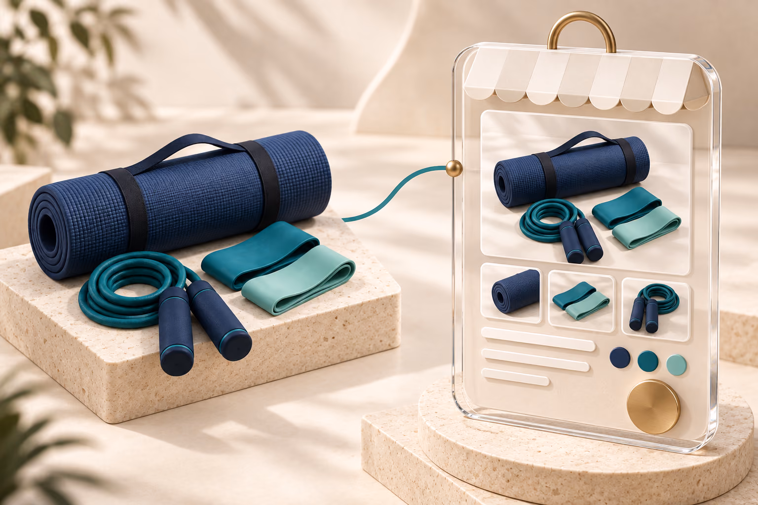 Fitness kit becoming a customer-facing store product with image, variant, description, and price elements
