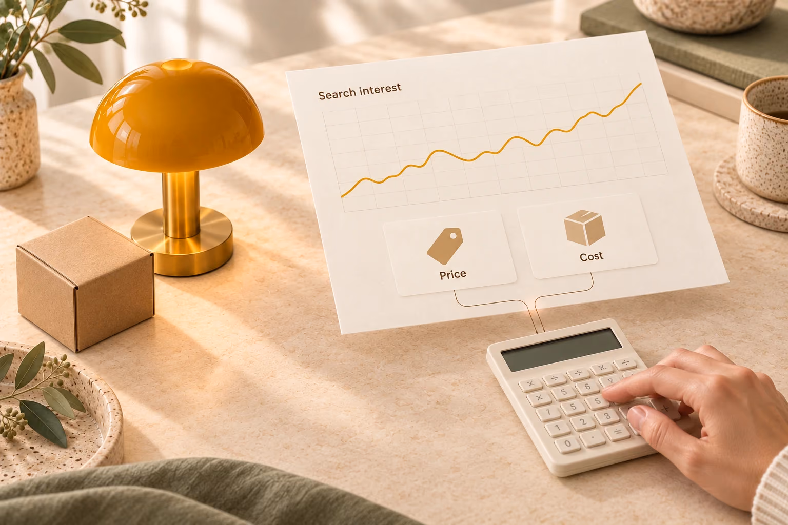Search-interest trends, proposed price and supplier cost are considered together for a selected lamp