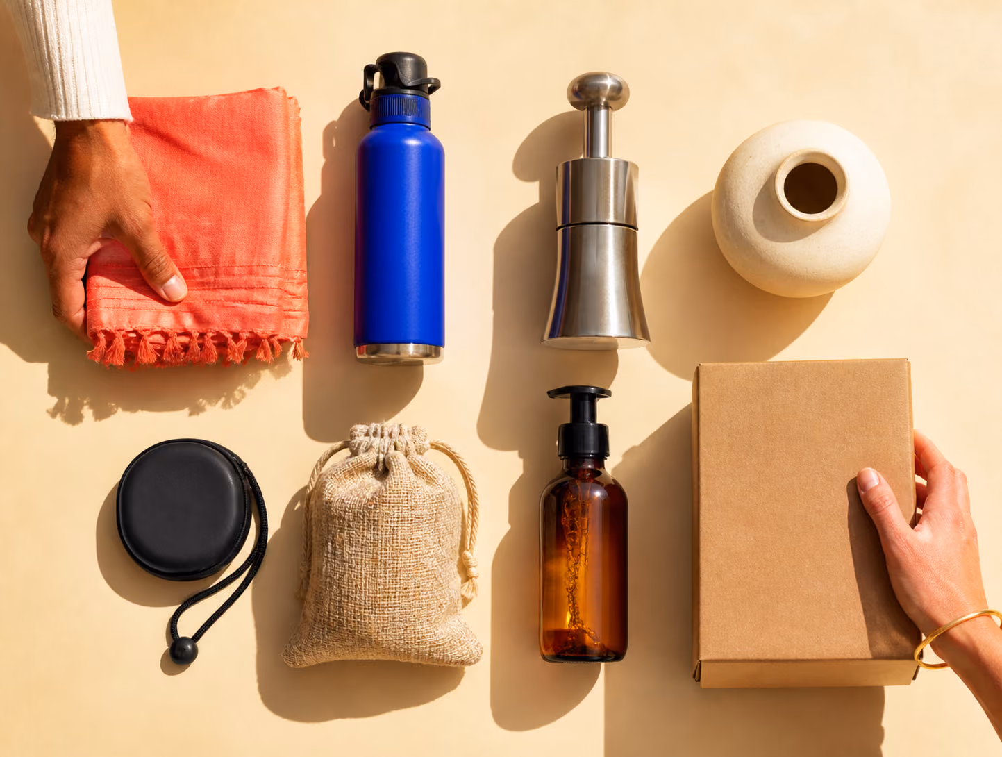 Merchant preparing product samples for a storefront